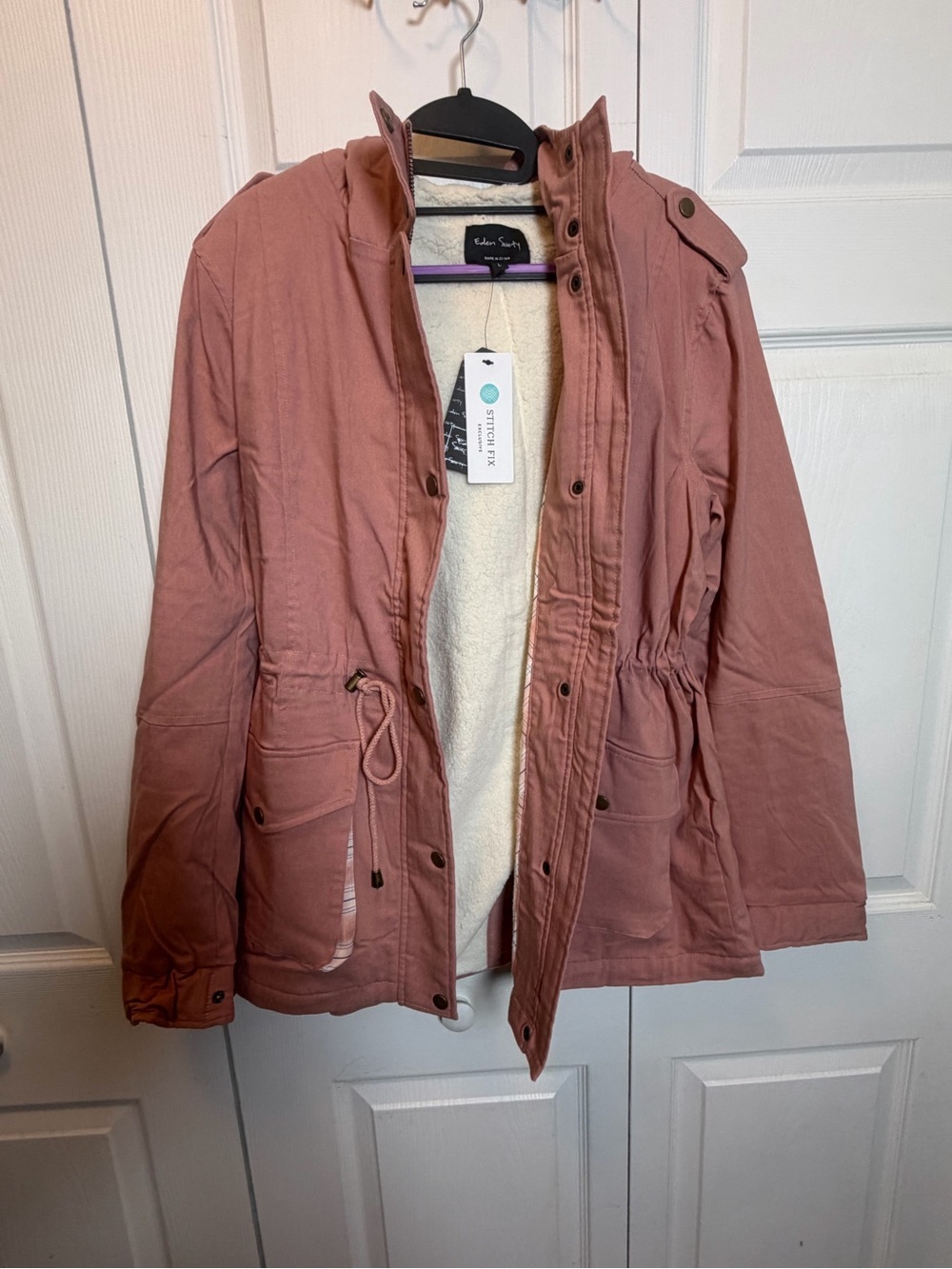 Eden Society NWT Pink Sherpa Lined Utility Parka Jacket Hooded Size L - Picture 14 of 16